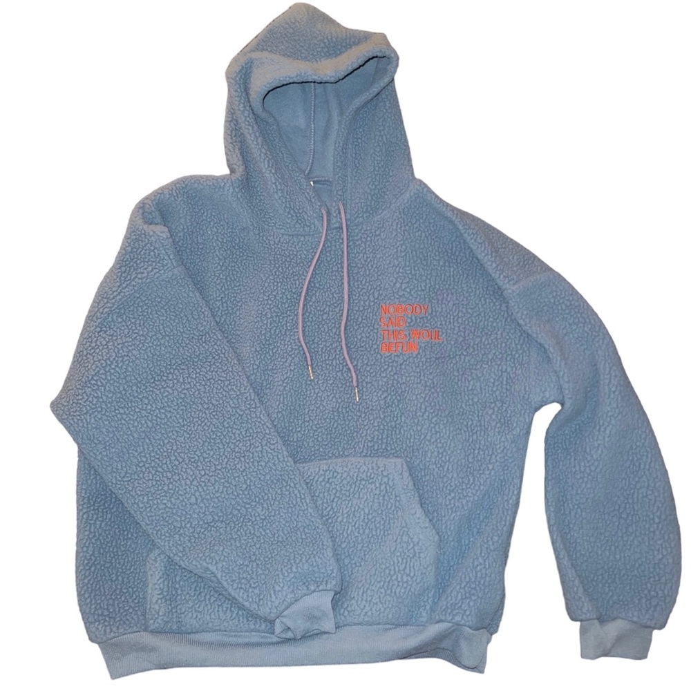 Fuzzy Blue Draw String Hoodie